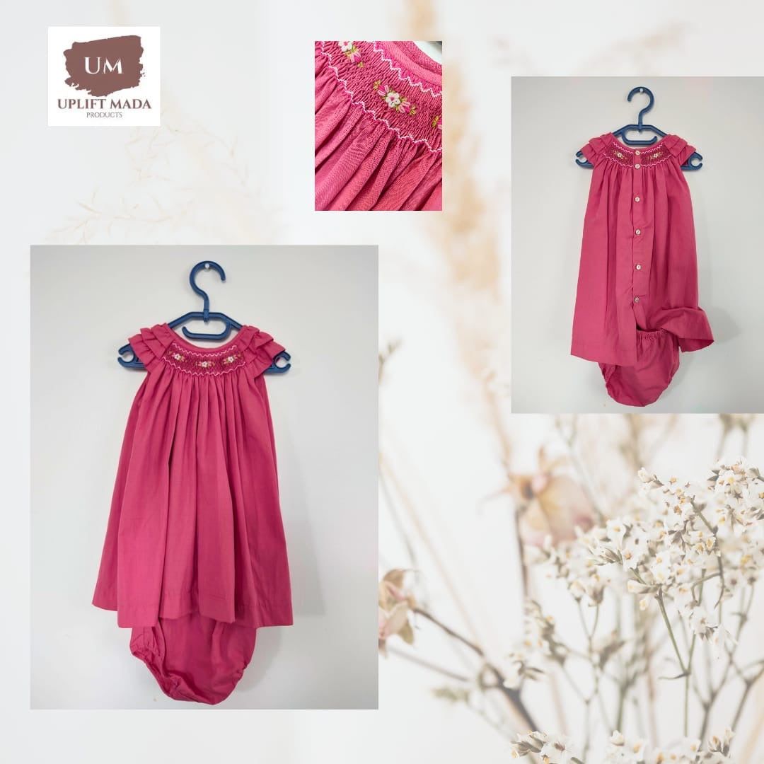 Robe smock rose avec sa petite culotte