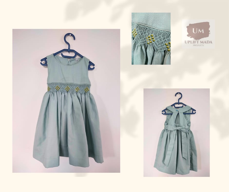 Robe smock bleu gris - dos ouvert