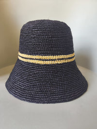 Chapeau Noir en Raphia – Bande Beige