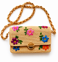 Sac bandoulière en raphia brodé - modèle B