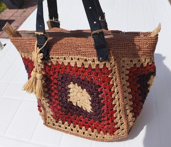 Sac Patchwork – Raphia & Cuir de Zébu